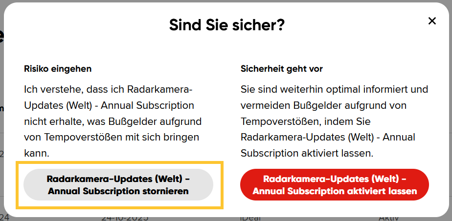 Bestätigen Sie den Abbruch